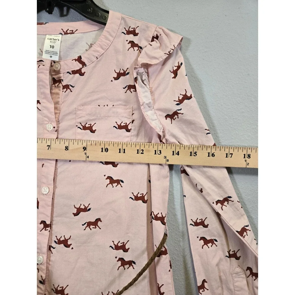 Carter's Horse Print‎ Ruffle Shoulder Belted Button Front Shirt Dress 10